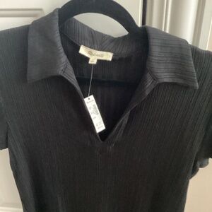 Madewell black  v neck ribbed polo